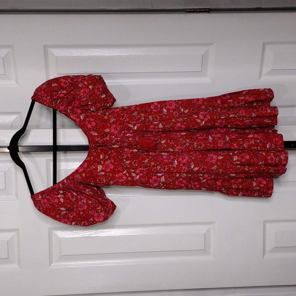 Band of the Free Boho Dress Crimson Floral Peasant XS NWT